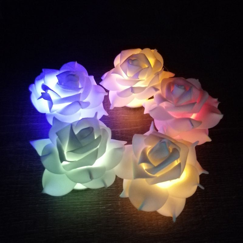 Romantic LED Rose Light Flower LED Nightlight Changing 7 Colors Flameless Candle Lights Lamp for Wedding Party Christmas Home