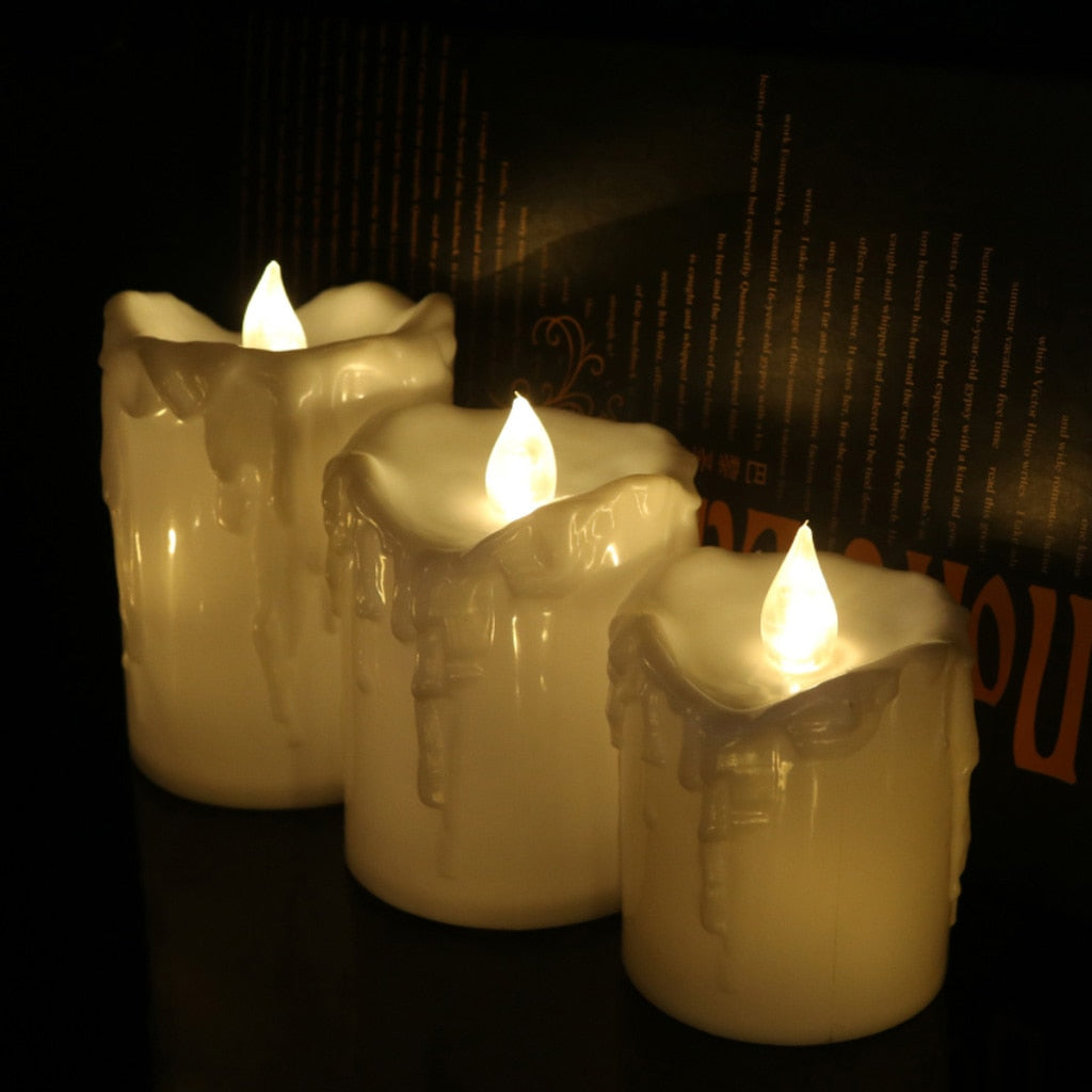 3PCS/SET Electric LED Candle Flickering Flameless Pillar Candles Tea Light Lamp for Wedding Anniversary Birthday Christmas Decor